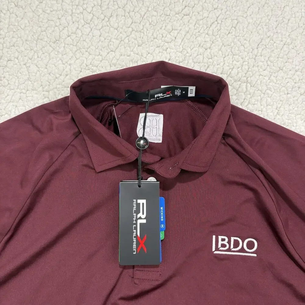 NWT RLX Ralph Lauren Maroon Golf Polo Shirt Short Sleeve M Wicking UPF 50+ Logo‎
